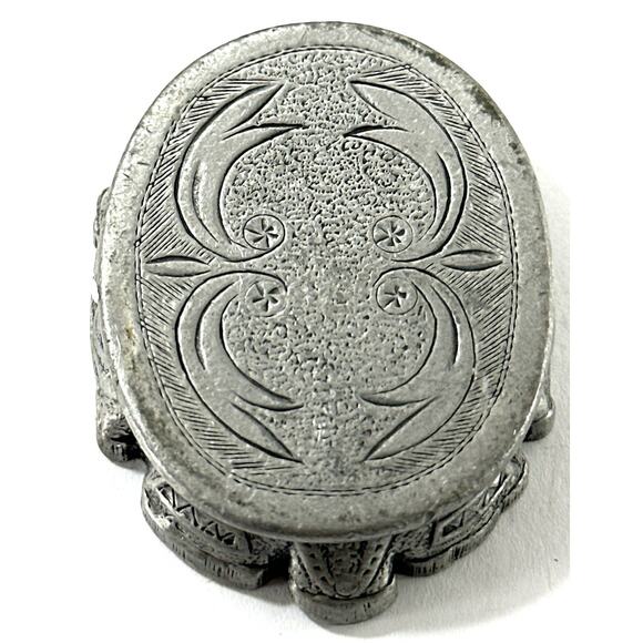 Vintage F.T.I. Convertible Trinket Box Brooch Lid Pewter Tone Cameo - Picture 6 of 7